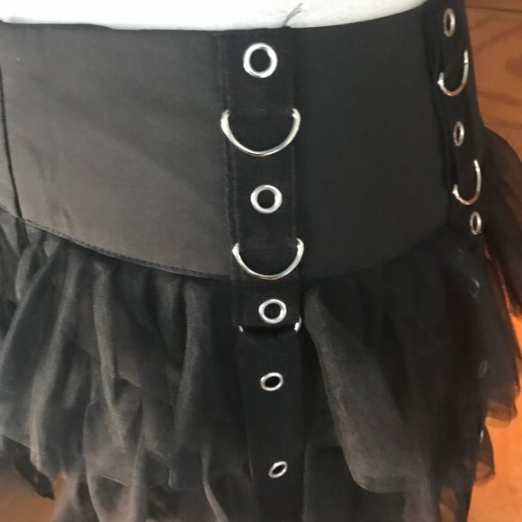 Goth Punk Visual Kei Black Buckle & Strap Ruffle Mini Skirt S - Picture 11 of 11